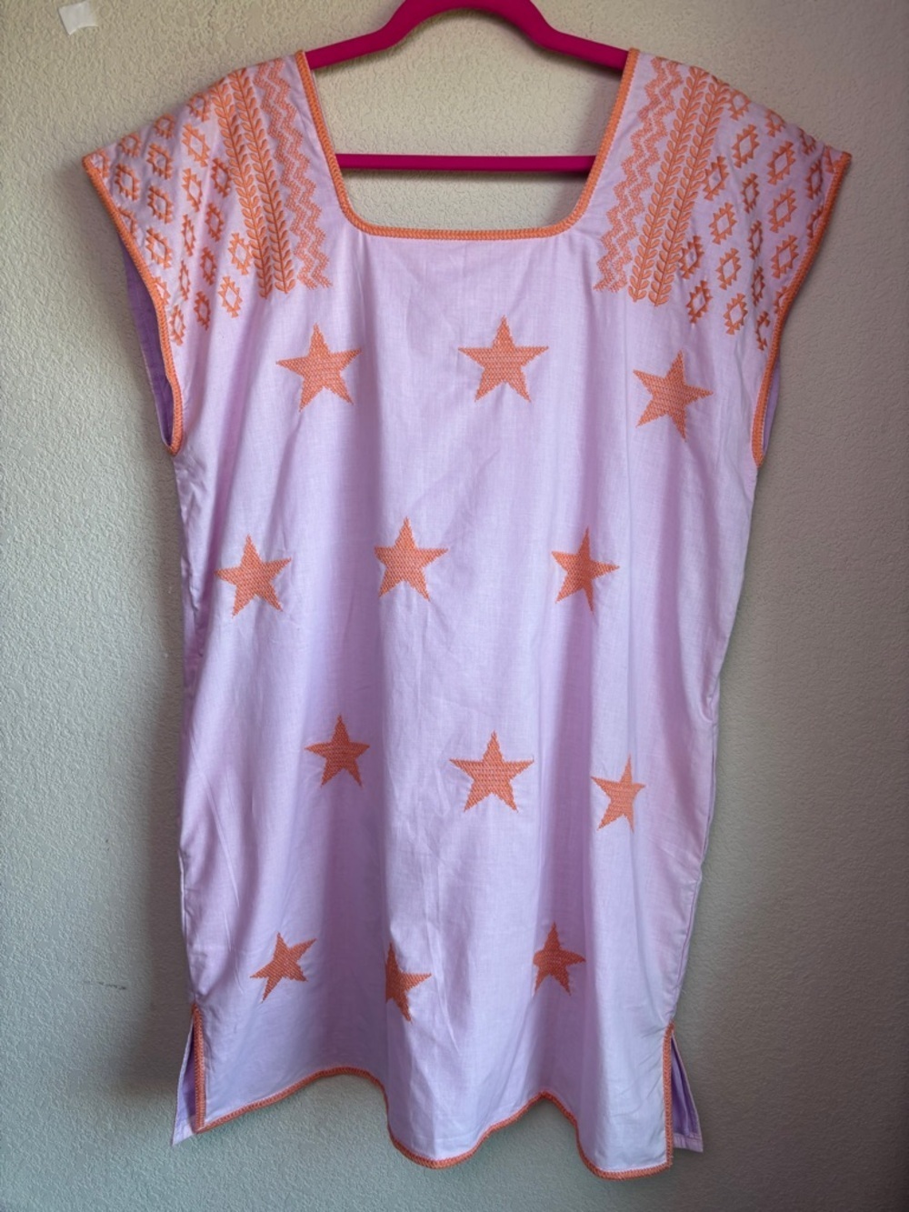 J. Marie Delaney Pink Lilac Orange Embroidered Star Dress With Pockets M